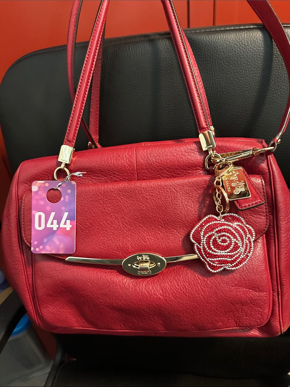 Coach #044 Madison  Madeline East/West Satchel/Shoulder Bag  Red Leather